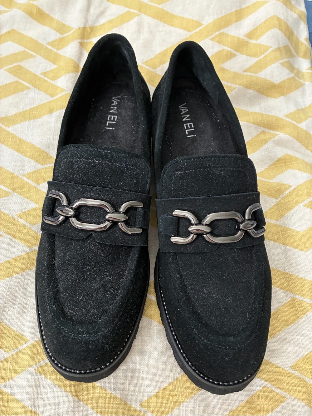VANELI ZEUS Black Suede Chain Loafers